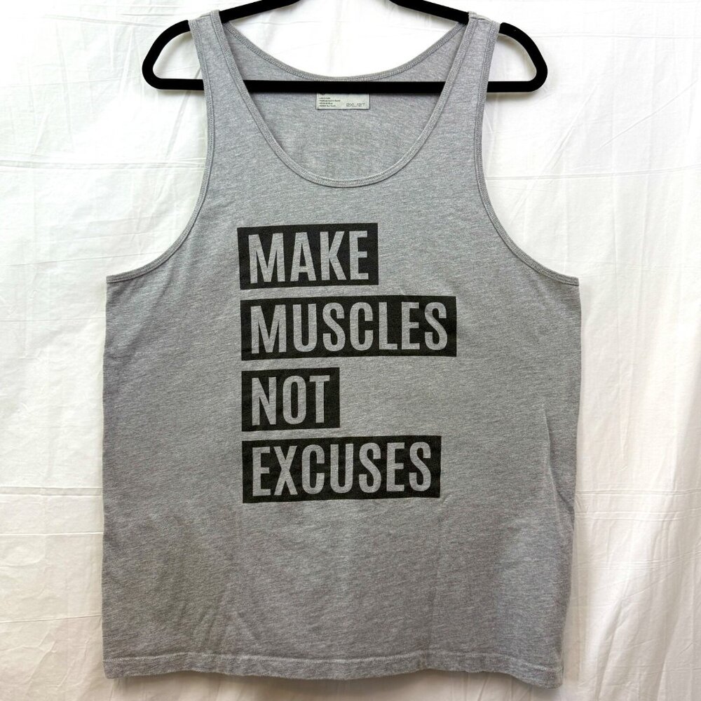 Beachbody Make Muscles Not Excuses Hammer & Chisel Workout Tank Unisex XXL Gray